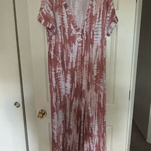 BUCKETLIST Pink and White Tie-Dye Jumpsuit Three Bird Nest